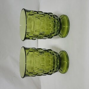 Vintage Avacado Indiana Glass Footed Juice Glasses, Set of 3